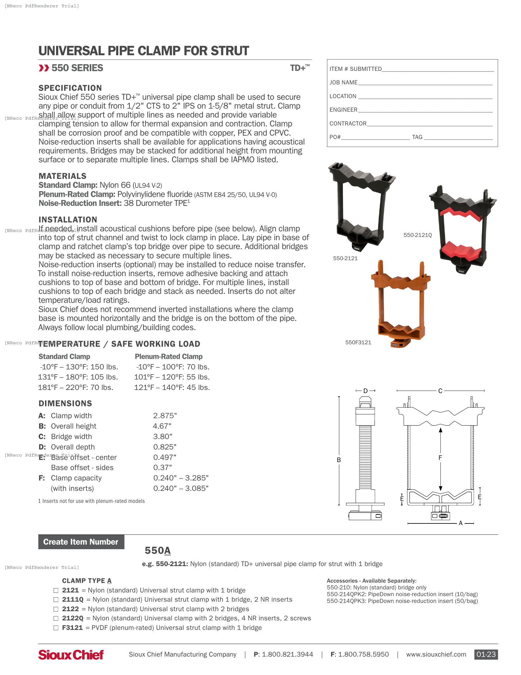550-21 SERIES - TDPLUS UNIVERSAL STRUT CLAMP - SPEC SHEET.PDF Specification Document
